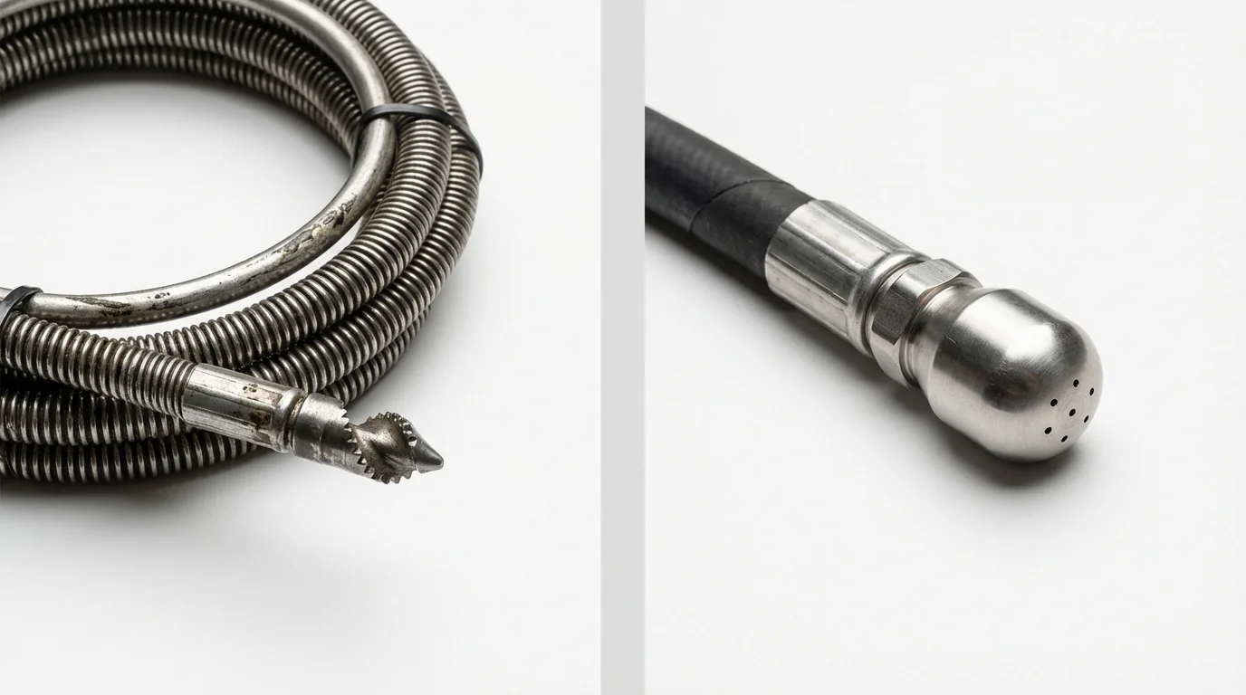 Drain snake cable and hydro jetting nozzle used for drain cleaning in Holt, MI